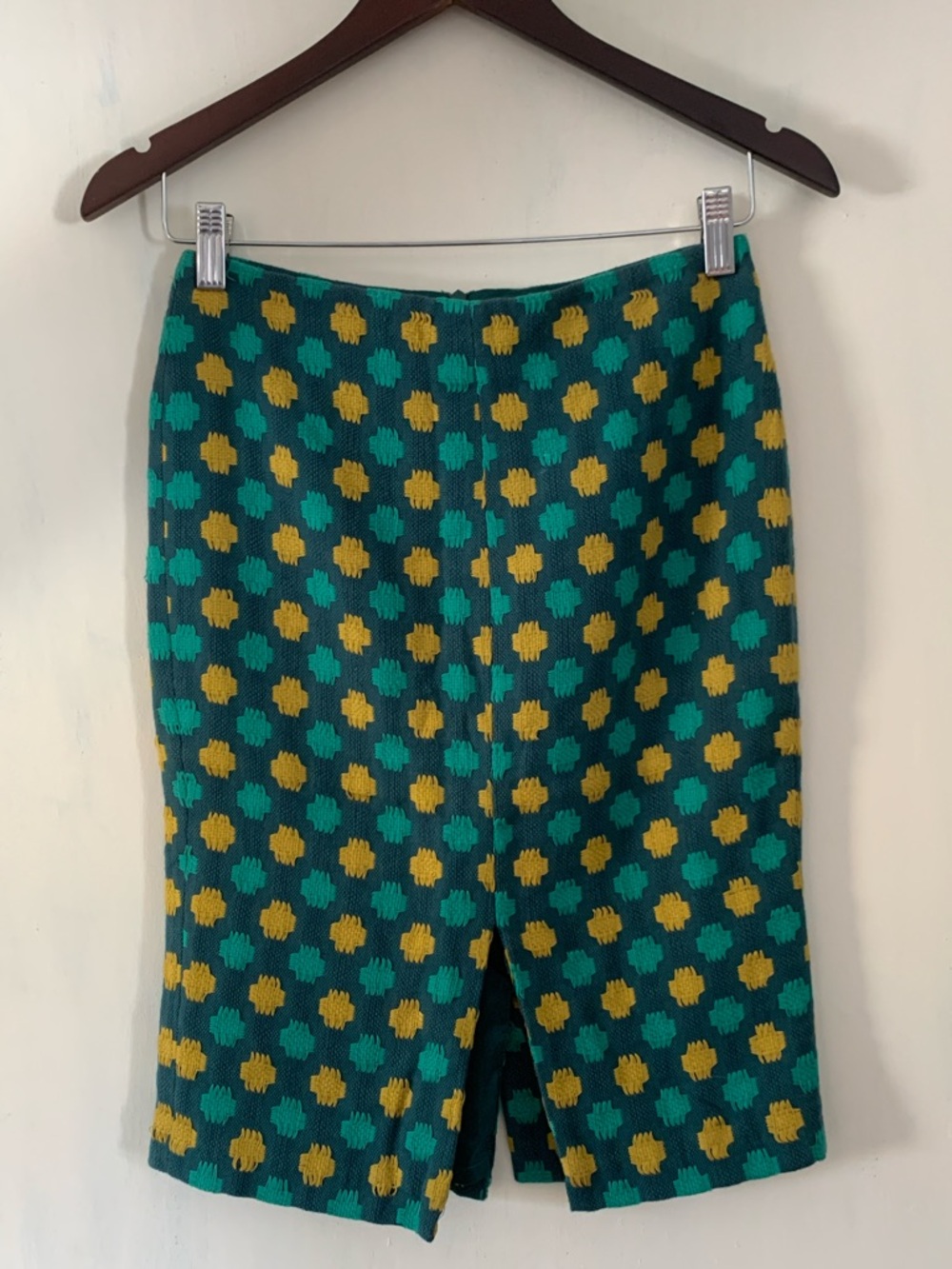 Boden Teal Midi Skirt with Yellow & Teal Dot Pattern